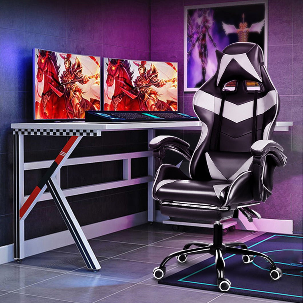Geepro™ Gaming Chair  Swivel Executive W Footrest, Lumbar Pillow &Headrest
